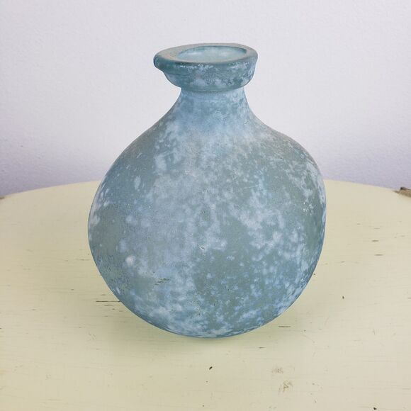 Other - SAN MIGUEL VIDRIOS Textured Green Bulbous Recycled Art Glass Vase Bottle SPAIN